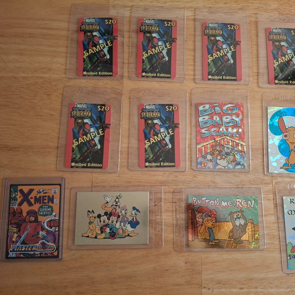7x Limited Edition $20 Calling Cards Spiderman, 5x Ren &Stimpy,All HIGHER GRADES